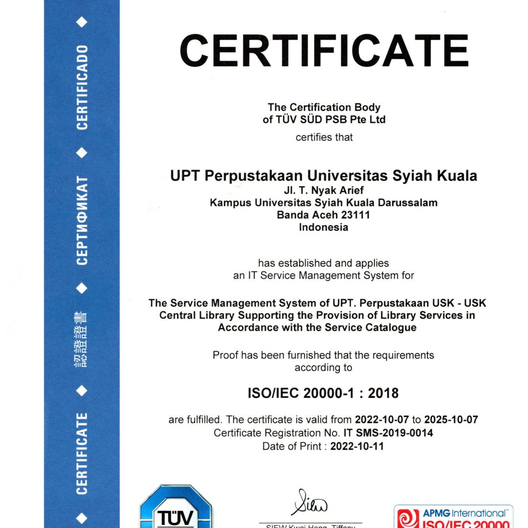 Re-Certificate ISO IEC 20000-1 2018 Service Management System TUV SUD Singapore