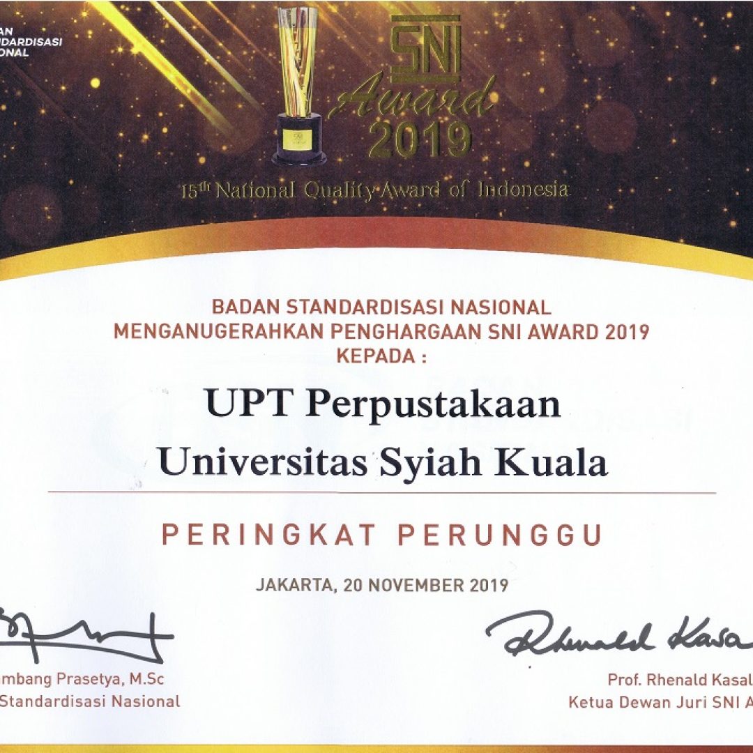 SNI Award 2019 Peringkat Perunggu Oleh Badan SNI